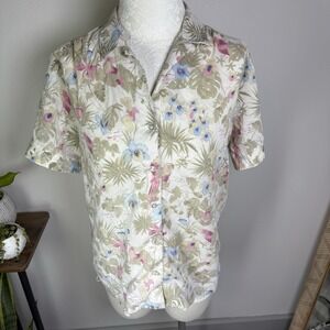 Vintage Koret of California Women ~M/L* Button Up Shirt Tropical Bird Floral